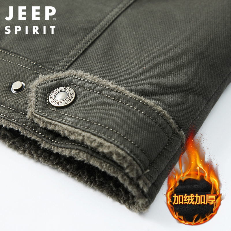 JEEP SPIRIT吉普男士棉衣户外工装加绒加厚翻领外套秋冬保暖防风军旅加大款夹克男