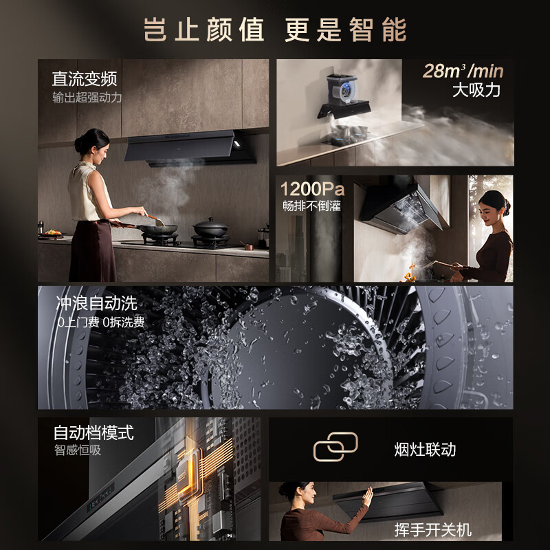 华帝(vatti)[小飞碟Max]超薄平嵌欧式烟灶联动套装 i11S66+308G变频抗污玻璃面板 28风量大吸力油烟机高清大图
