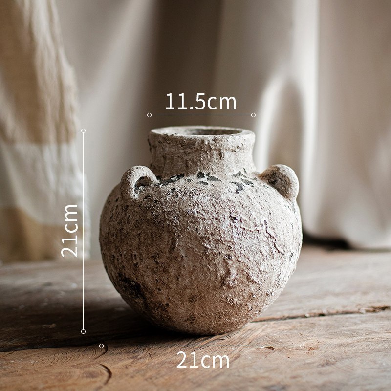 家柏饰(CORATED)陶艺干花花盆花瓶 手工粗陶复古插花禅意装饰品多肉花器 三耳粗陶瓶(矮款)