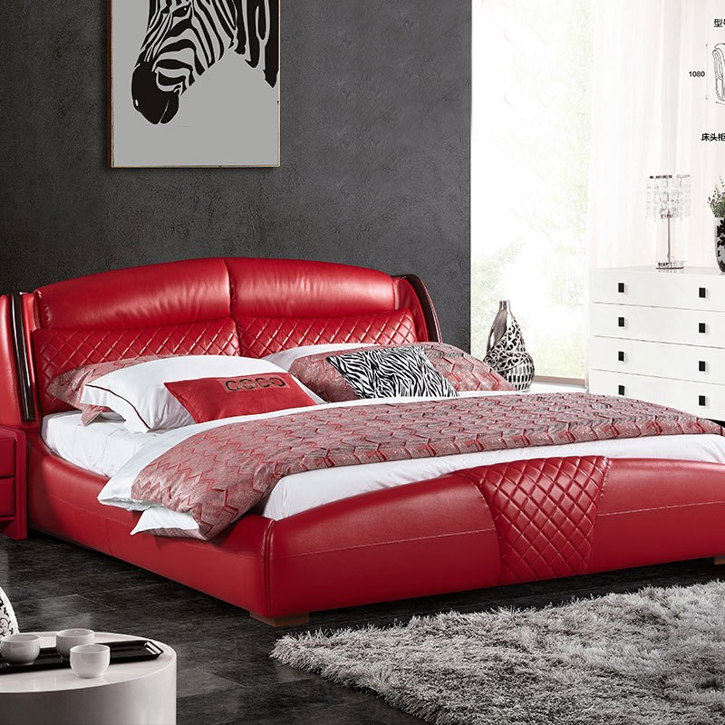 真皮软床红色