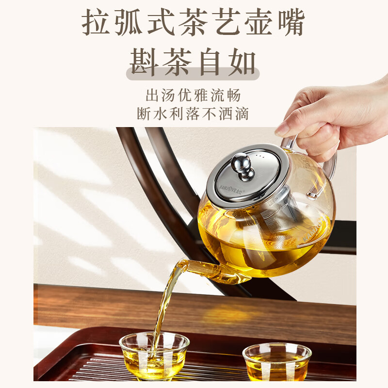 金灶(KAMJOVE) 600ML茶壶 耐热玻璃茶壶不锈钢过滤内胆泡茶壶 花茶壶煮茶壶A-07玻璃茶壶