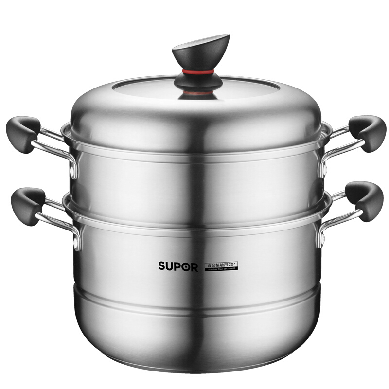 新品苏泊尔supor小红圈26cm双层复底蒸锅304不锈钢精致系列电磁炉通用