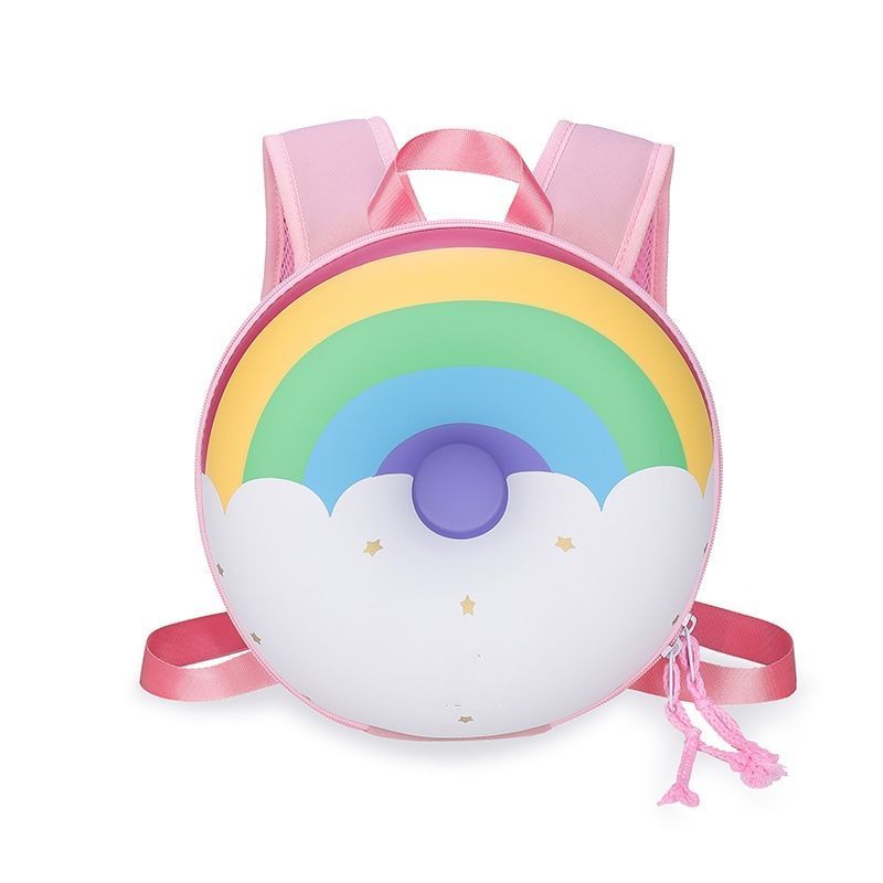 儿童书包甜甜圈男女宝宝背包幼儿园洋气防水包包立体彩虹双肩包粉色