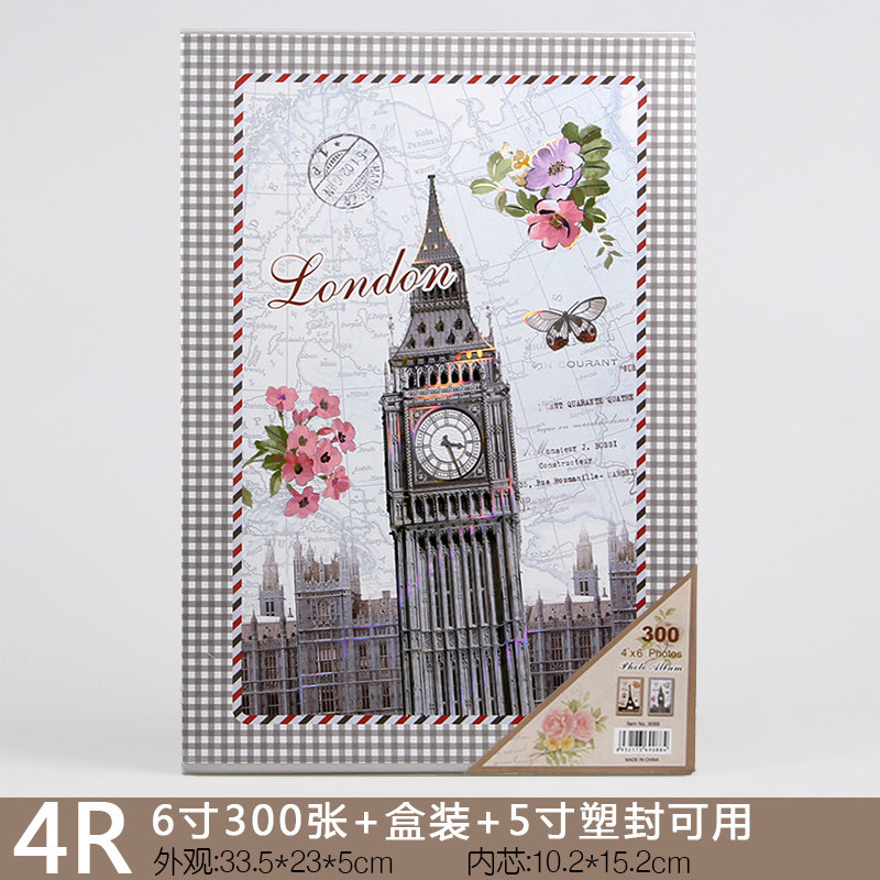 6寸相册300张简约复古大容量相册本插页式家庭影集老照片4r相簿R 三维工匠 9088-建筑中-6寸300张高清大图