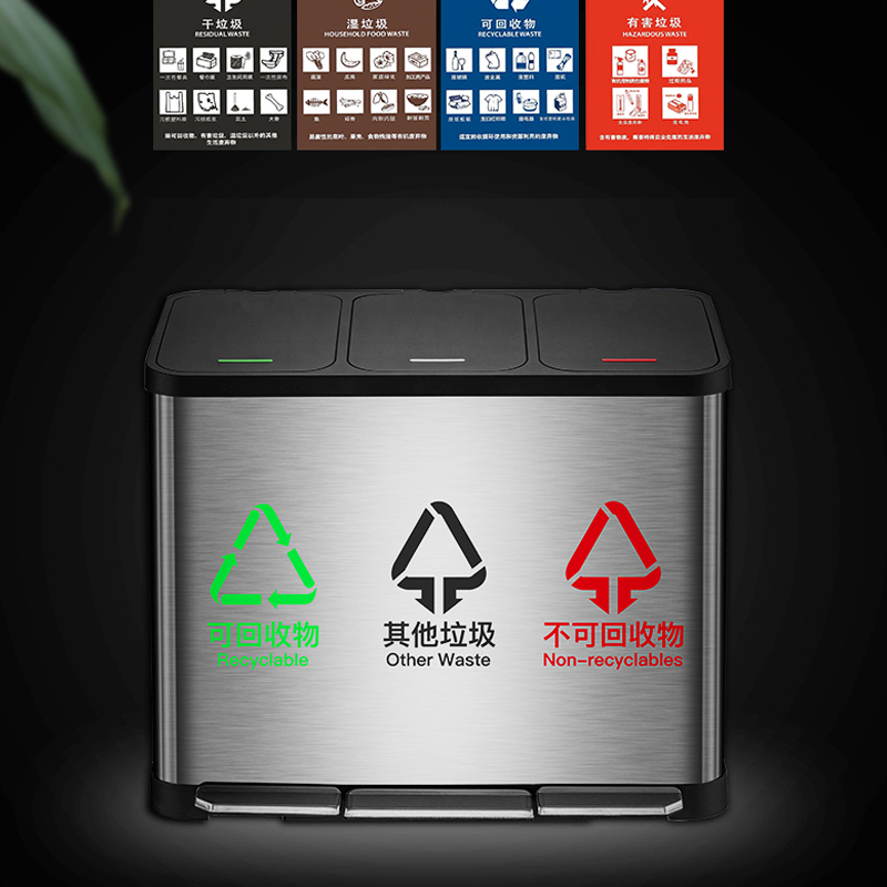 鑫虎威 垃圾分类垃圾桶家用厨房环保家庭上海干湿不锈钢大号脚踏带盖双桶 A款高清大图