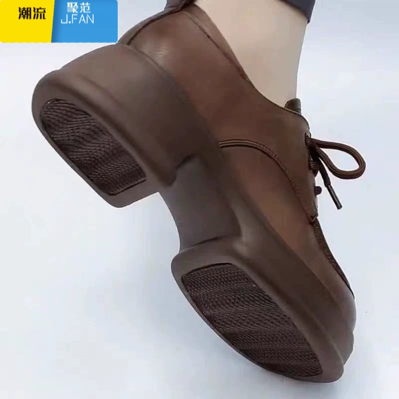 聚范薏尓康特价厚底乐福鞋女2024新款软底软面系带皮鞋英伦风单鞋高清大图