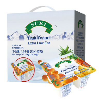 suki 多美鲜 脱脂果粒酸奶 杏/菠萝100g*12礼盒 德国进口