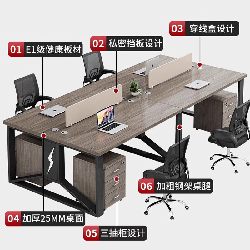 锦北办公桌椅办公室工位简约现代电脑桌椅组合 单人位含柜椅高清大图