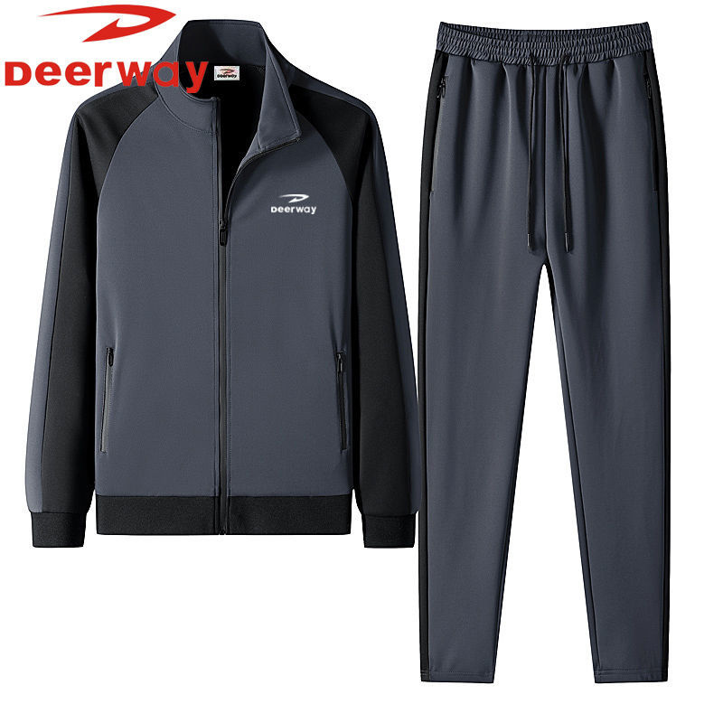 deerway春秋季新款男士休闲运动套装宽松大码外套男运动服