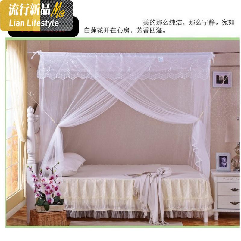 蚊帐可穿杆老式家用方顶单绑带纱布寝室挂式蚊帐开上下铺蚊帐新 三维工匠高清大图