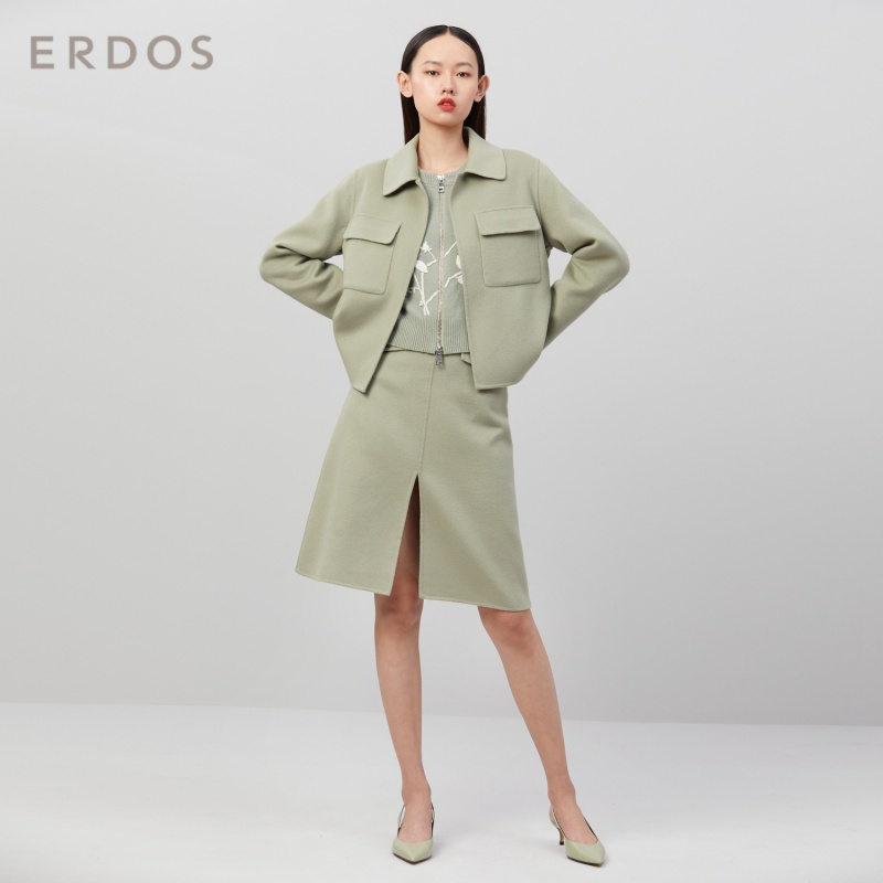 ERDOS 20春夏纯色简约精致短款夹克版女双面呢外套保暖百搭