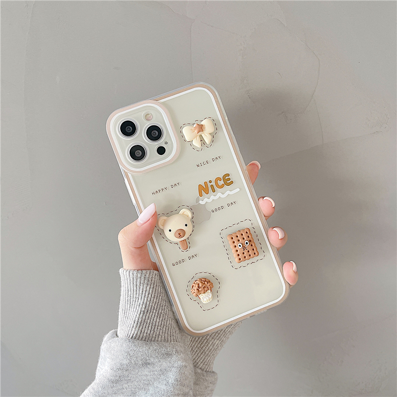 透明小熊iPhone11适用苹果13手机壳12pro韩国ins卡通xsmax女款可爱全包镜头xr硅胶防摔x新款13pro