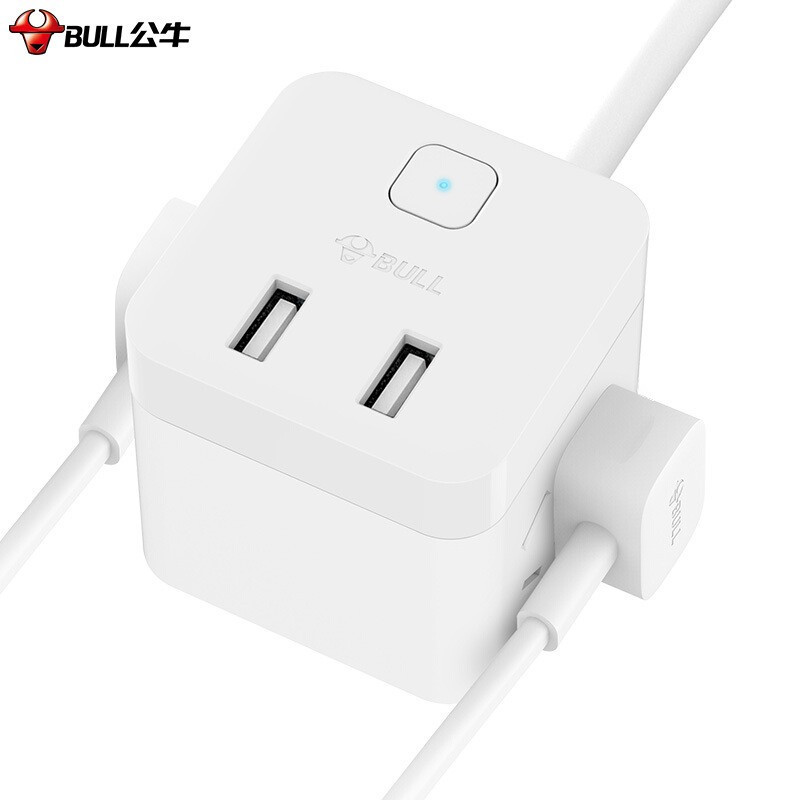 公牛UUB122(S)白色魔方5V 2.4A便携充电转换插头拖线板USB插座魔方智能插座 1.5米
