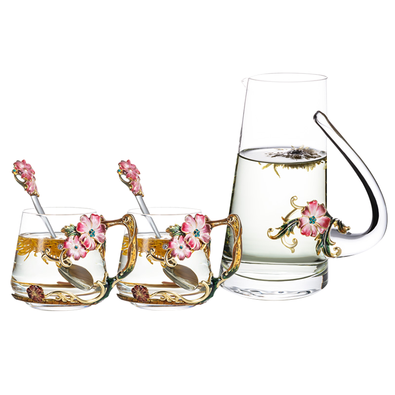 雏菊水具三件套 R-14901J 玻璃水杯套装杯子茶壶 (单位:套)