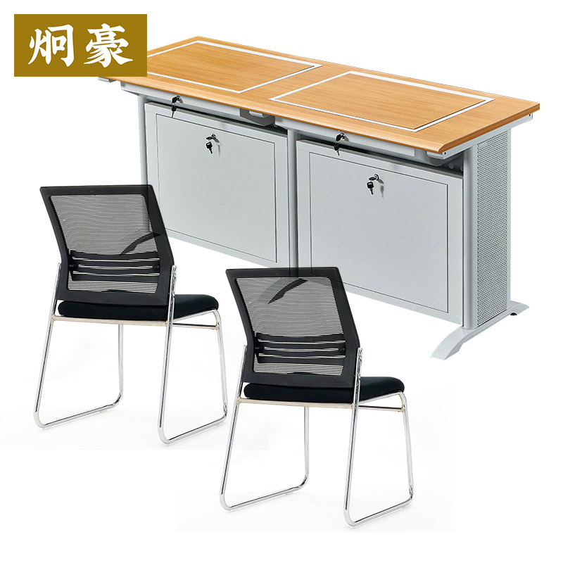 炯豪 翻转电脑桌 双人位含椅 套高清大图