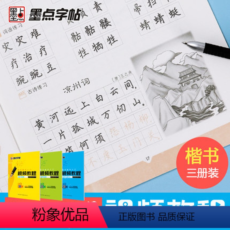 [正版]硬笔楷书字帖楷书入门基础训练偏旁部首结构与章法基本笔画墨点字帖 视频教程小学生初中生高中生书法初学者字帖描红写
