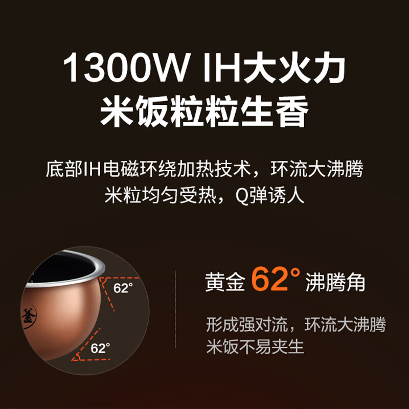 苏泊尔(SUPOR)电饭煲4升电饭锅 触屏智能IH电磁铜晶球釜内胆高端家用煮饭锅黑色4L高清大图