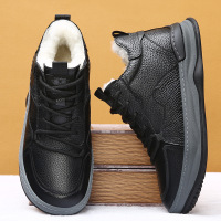 羊毛鞋男士真皮羊皮毛一体防滑橡胶棉鞋高帮休闲小丑鞋 黑色 38