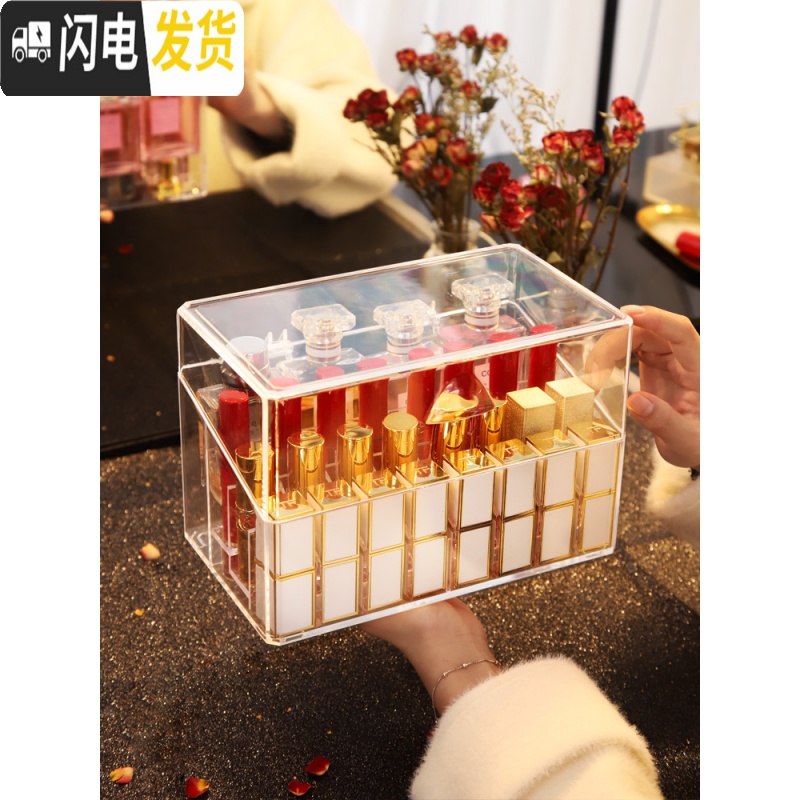 三维工匠口红收纳盒带盖防尘ins少女心网红 放化妆品的多格展示架子置物架高清大图