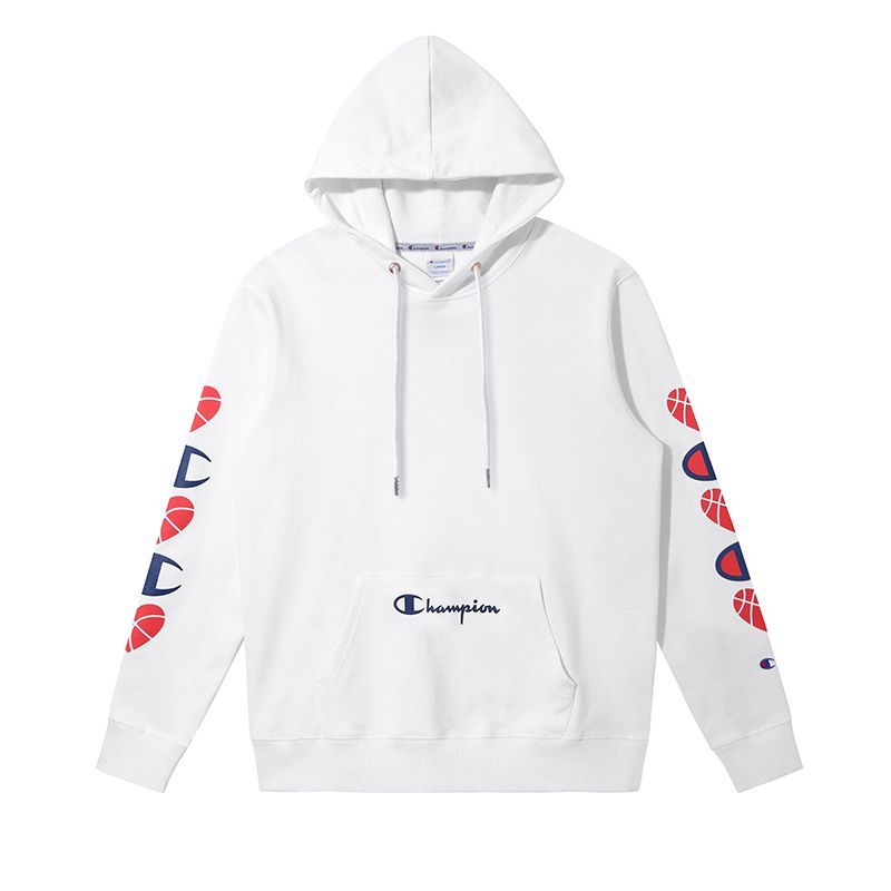 champion冠军上衣新款侧袖爱心印花休闲连帽长袖卫衣女款