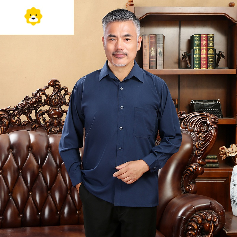 fishbasket衬衫男长袖中老年爸爸装冰丝衬衣老年人薄款商务休闲宽松纯