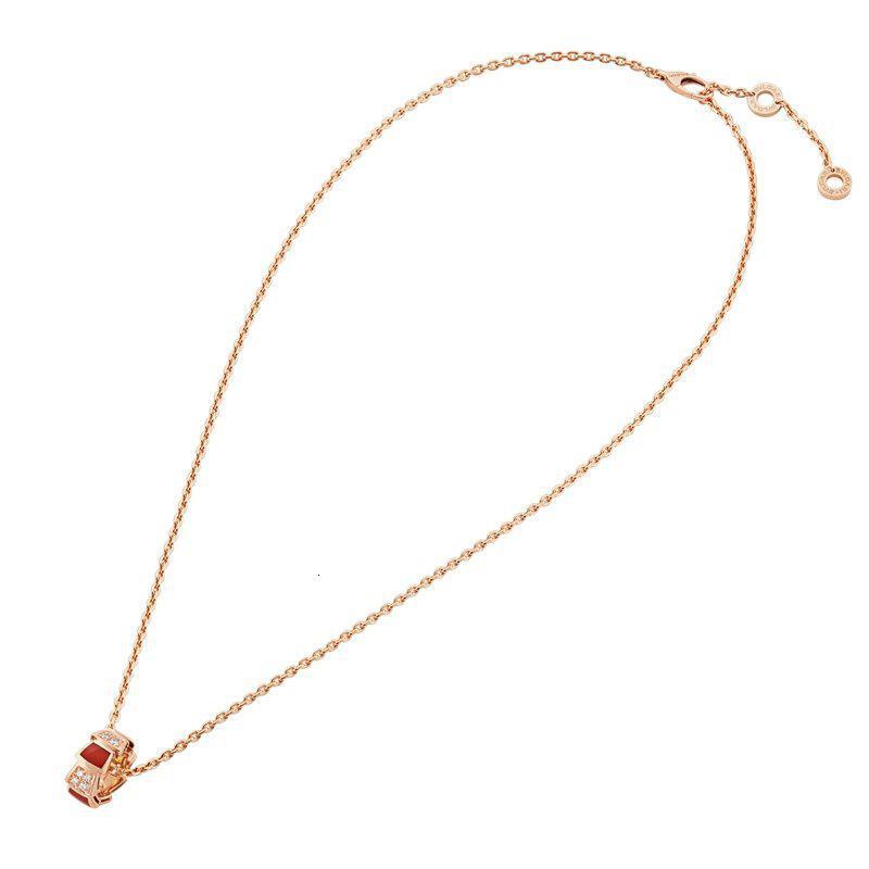 bvlgari宝格丽经典款红玉髓18k金玫瑰金带钻蛇形项链355088