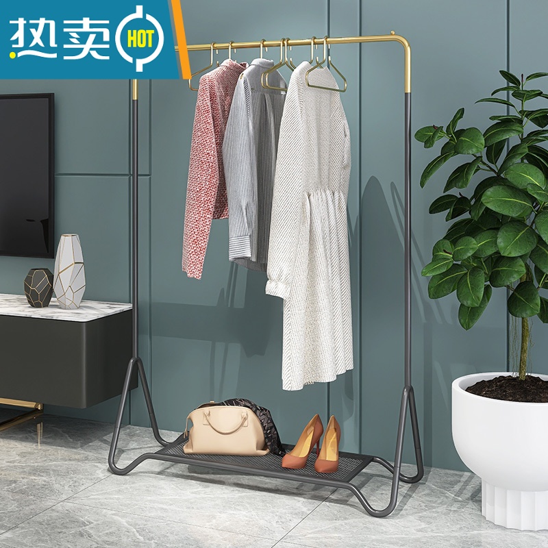 敬平晾衣架落地卧室简易衣架家用晾衣杆室内挂衣架收纳器折叠衣帽架 高端亚光黑80*150 大高清大图