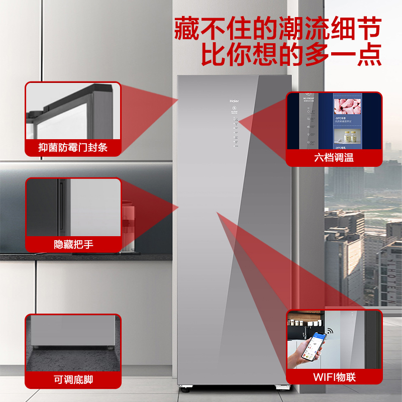 海尔立式冰柜家用风冷无霜全温区冷藏速冻转换冷冻柜冰箱数显-40深冷变BD-228WGHS1U1
