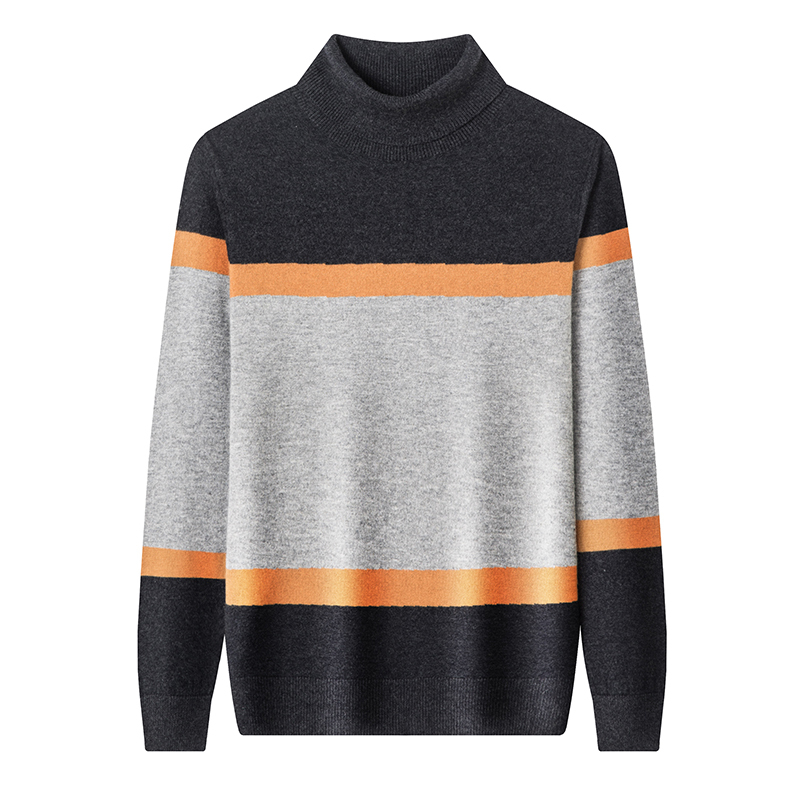 恒源祥男士纯羊毛衫秋冬季双翻领套头针织打底衫新款高领毛衣男装