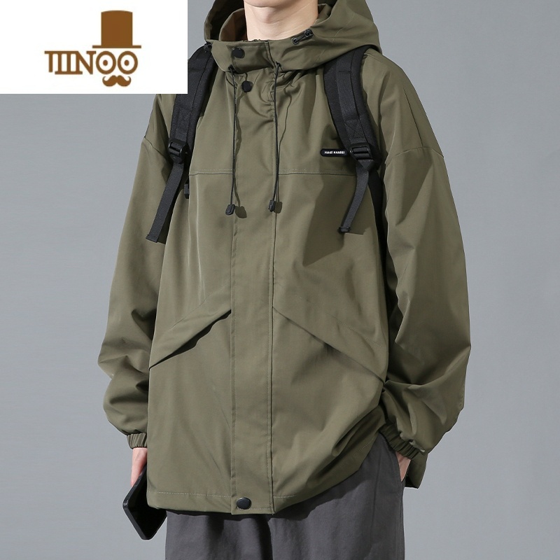 YANXU冲锋衣外套男款美式潮牌机能连帽户外运动大码宽松工装夹机高清大图