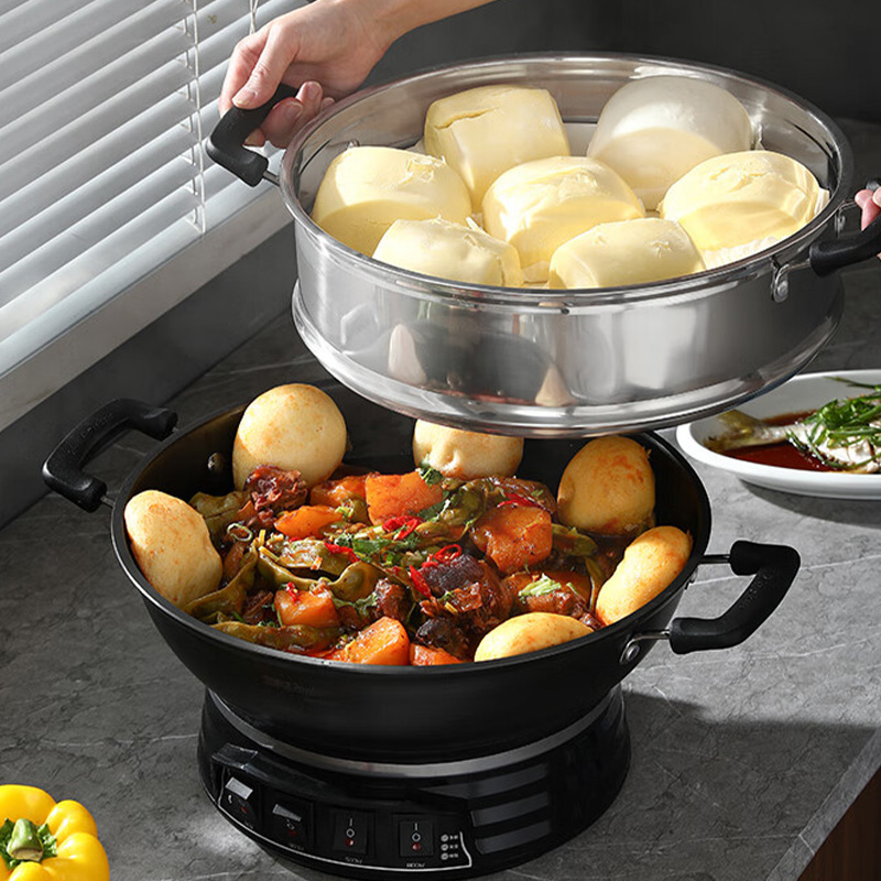 荣事达电炒锅6L蒸煮一体不粘锅电炒锅单笼RDQJ3-34高清大图