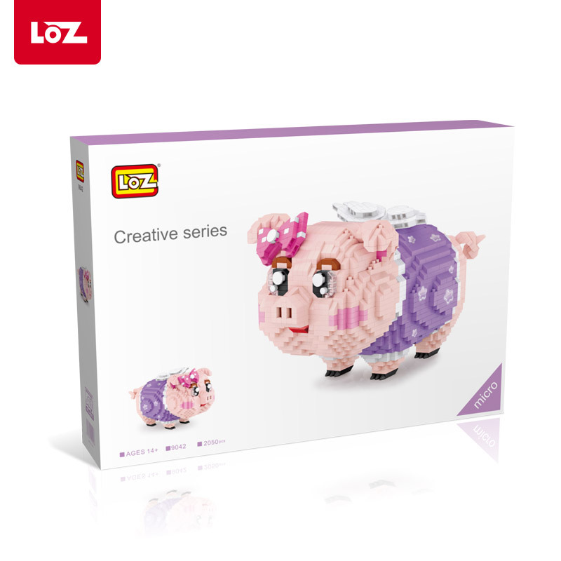 LOZ/俐智微颗粒钻石积木创意拼插玩具猪年钱箱储钱罐卡通公仔礼物9042