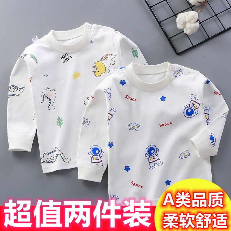 春秋季单秋衣中小童长袖T恤男童女童秋衣肩扣单上衣高清大图