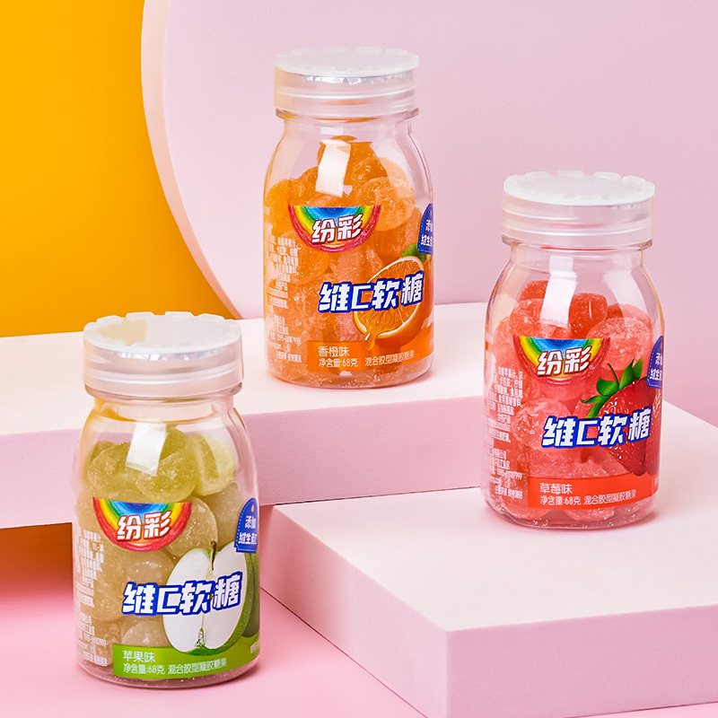 酷莎缤纷维c糖果水果软糖混合水果味瓶装高颜值儿童橡皮果汁qq糖