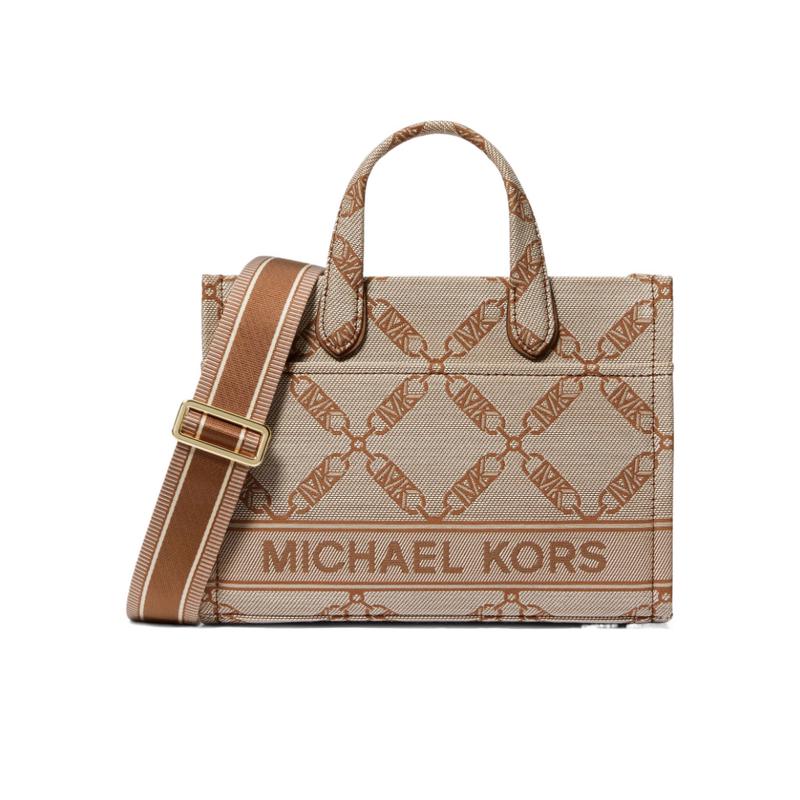 迈克·科尔斯(MICHAEL KORS)女士牛皮棕米色小号托特包手提斜挎两