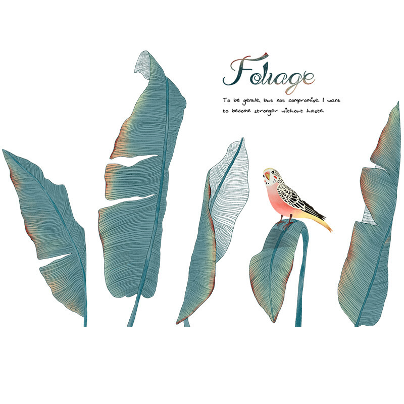 手绘田园芭蕉叶墙贴纸创意沙背景墙贴画温馨卧室餐厅自粘壁纸贴