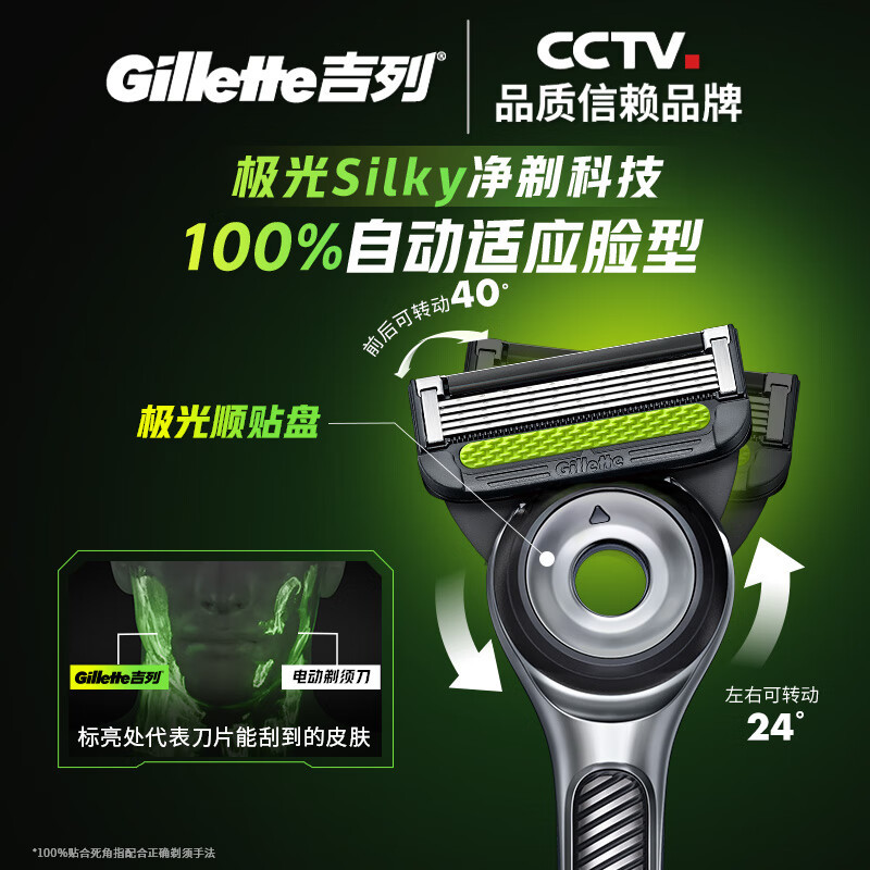 吉列(GILLETTE) 极光刀 1刀架4刀头 5层刀片 刮胡刀手动 进口旅行便携送礼礼盒