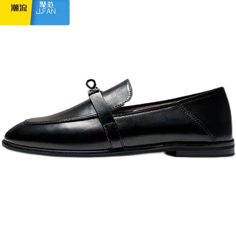 聚范~ 巨好穿!法式锁扣2024复古方头单鞋一脚蹬乐福鞋小皮鞋女图片