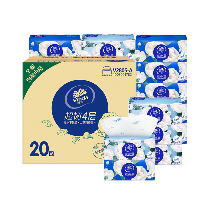 维达抽纸 超韧 山茶花印花 90抽*20包 卫生纸 纸巾 餐巾纸 整箱