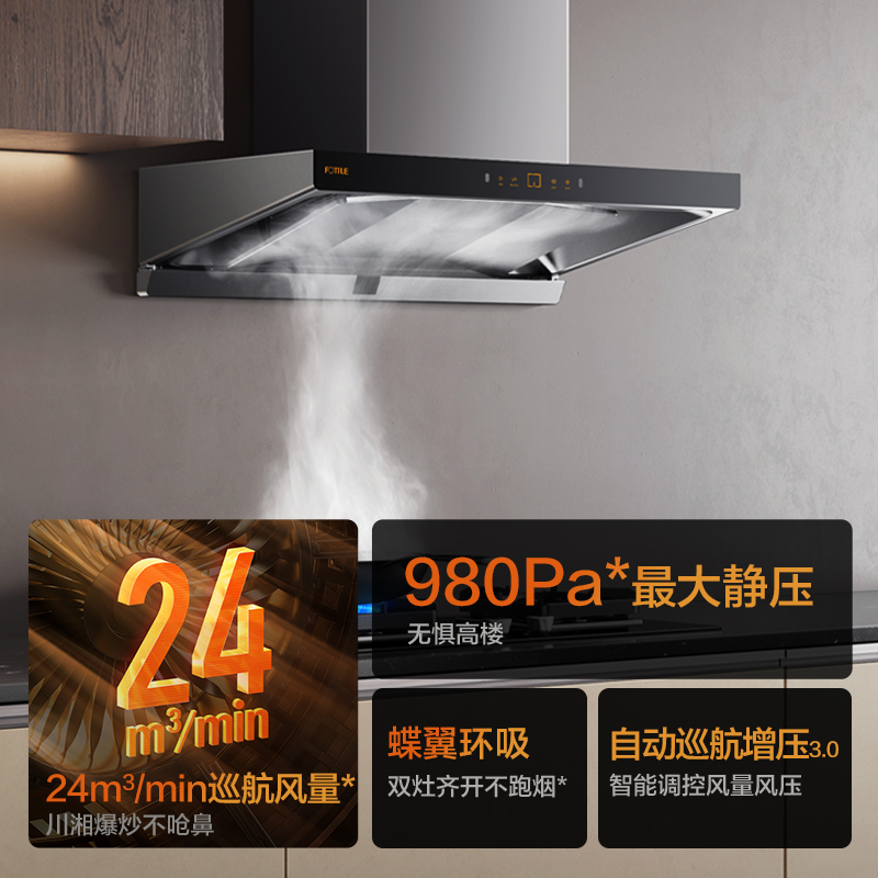 方太24立方巡航风量挥手智控EMQ5T+TH27B欧式触控抽油烟机燃气灶具5.0Kw可调节底盘直流变频烟灶套餐高清大图