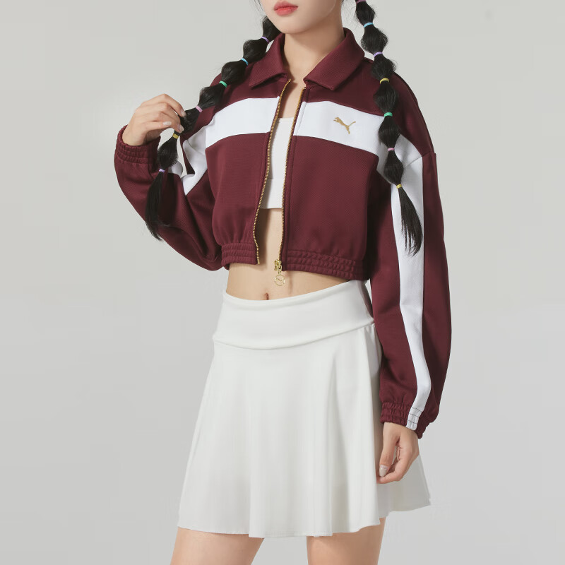 彪马(PUMA)女装新款时尚翻领拉链运动休闲短腰夹克外套633795-96 ZP