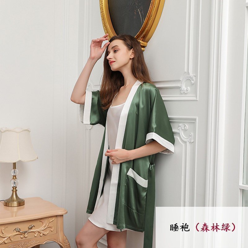 美帮汇桑蚕丝性感睡袍女士真丝吊带睡裙情趣睡衣两件套22Mm预定 ZSWLLSP0522单独睡袍森林绿（新款预定10天发货） 170XL否