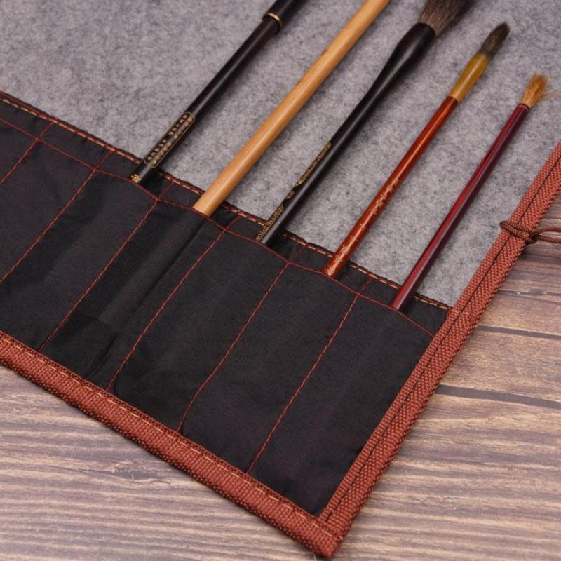 小号36cm31cm加厚古风毛笔帘笔袋中号大号书法用品竹制包边笔卷帘便携