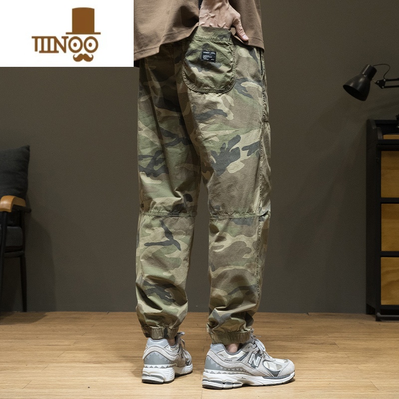 YANXU夏季美式复古迷彩冰丝休闲裤男轻薄凉感工装裤子宽松大码九分长裤高清大图