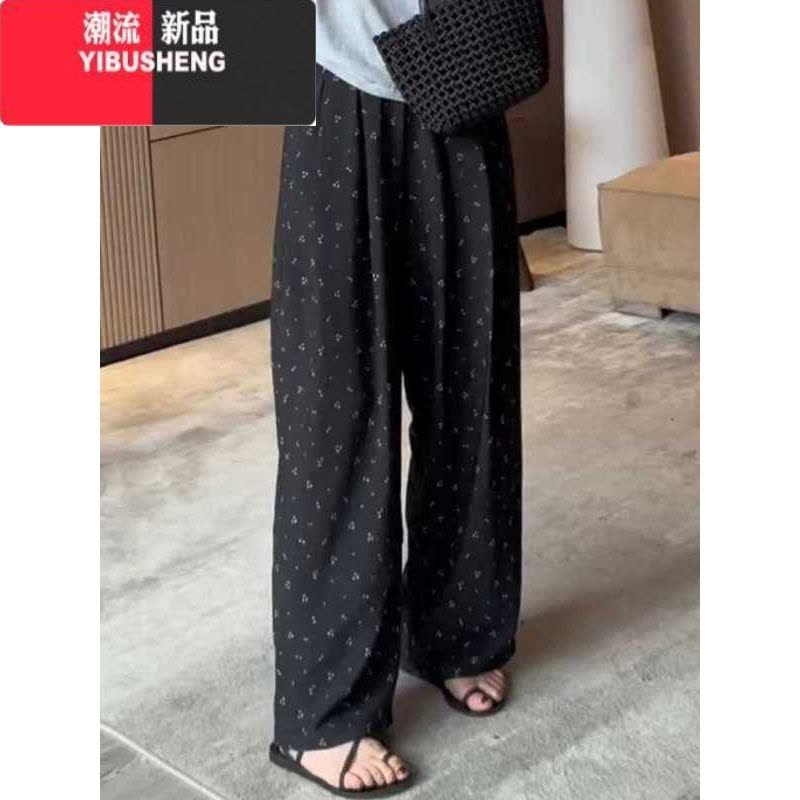 YIBUSHENG大码季薄款松紧腰垂感休闲裤女胖妹妹显瘦高腰宽松bf慵懒风裤子图片