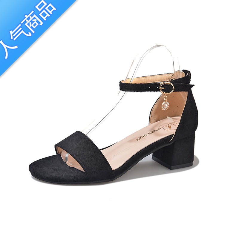 SUNTEK罗马凉鞋女仙女风2023夏季新款学生百搭一字扣带高跟鞋女粗跟女鞋高清大图