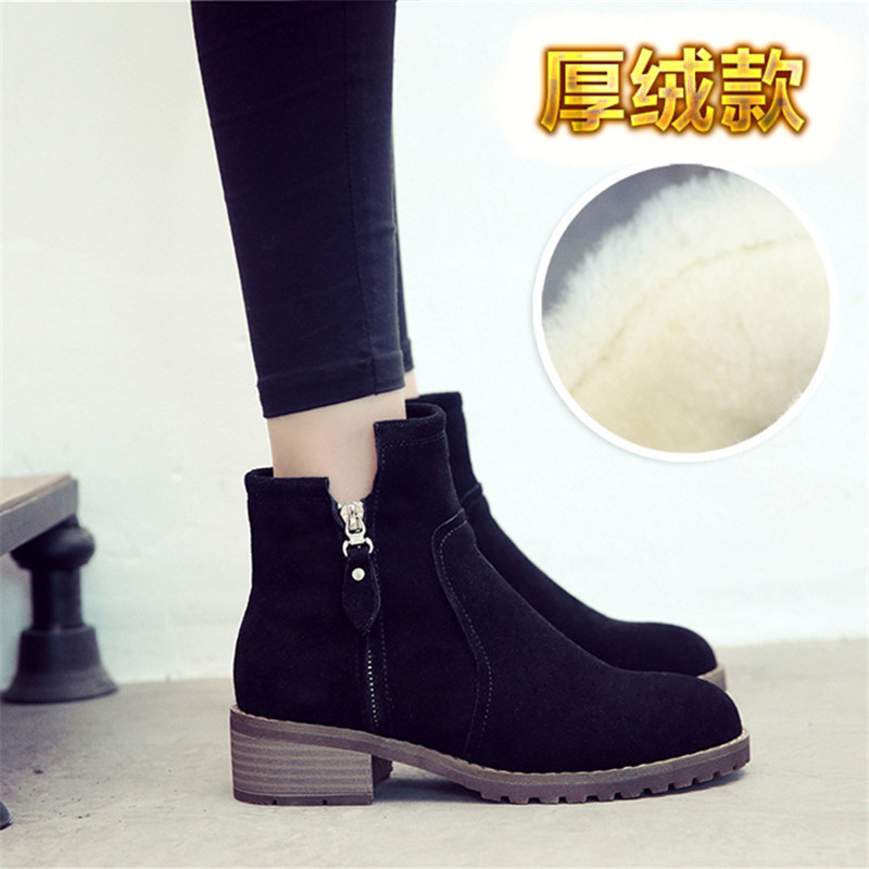 秋冬季加绒厚底真皮牛皮马丁靴女韩版系带女靴子休闲女学生鞋子 女