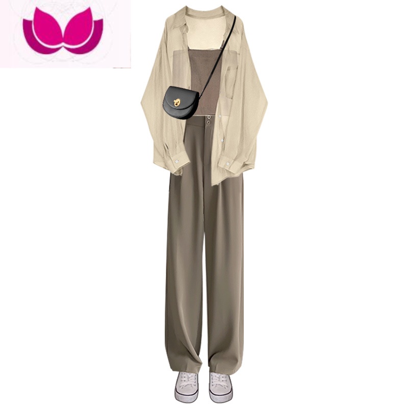 七斓休闲时尚套装女2022新款高级感吊带衬衫吊带西装裤夏装套高清大图