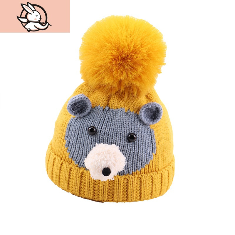huayangtu宝宝帽子秋冬季可爱超萌小熊针织婴儿毛线帽男童女孩保暖