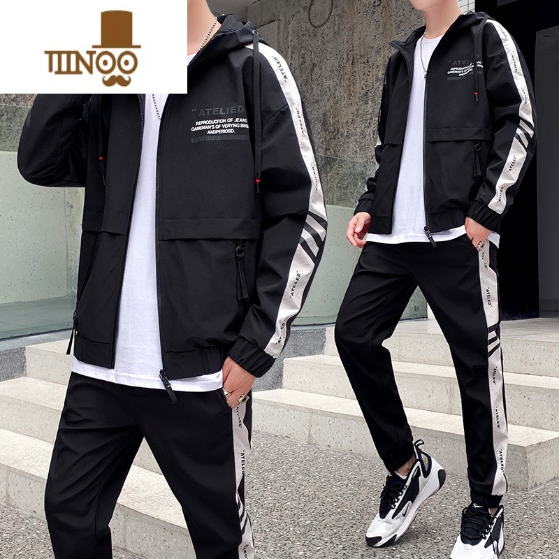 YANXU三件套男士潮流搭配帅气宽松一套卫衣服加绒外套装潮牌